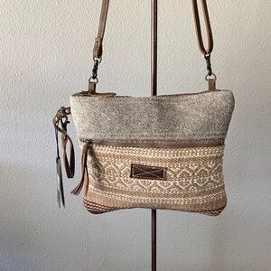 Myra Bag Hair-On Hide & Woven Canvas Crossbody Bag Boho Western Purse NWT